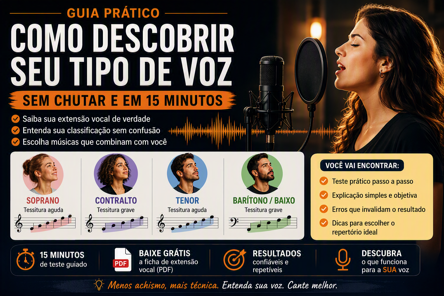 Como descobrir seu tipo de voz sem chutar: o teste de 15 minutos que você faz sozinho em casa